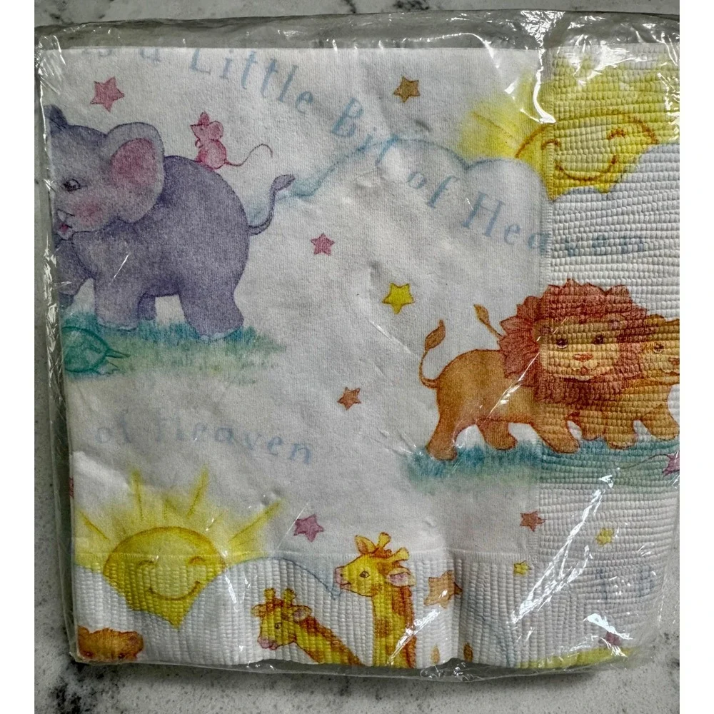 Vintage Hallmark Party Express Noah's Ark Baby Shower Napkins New Sealed 16ct